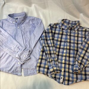 Lot of 2 JANIE & JACK Plaid & Solid BOYS Button-Up Shirts, Long sleeve, size 4